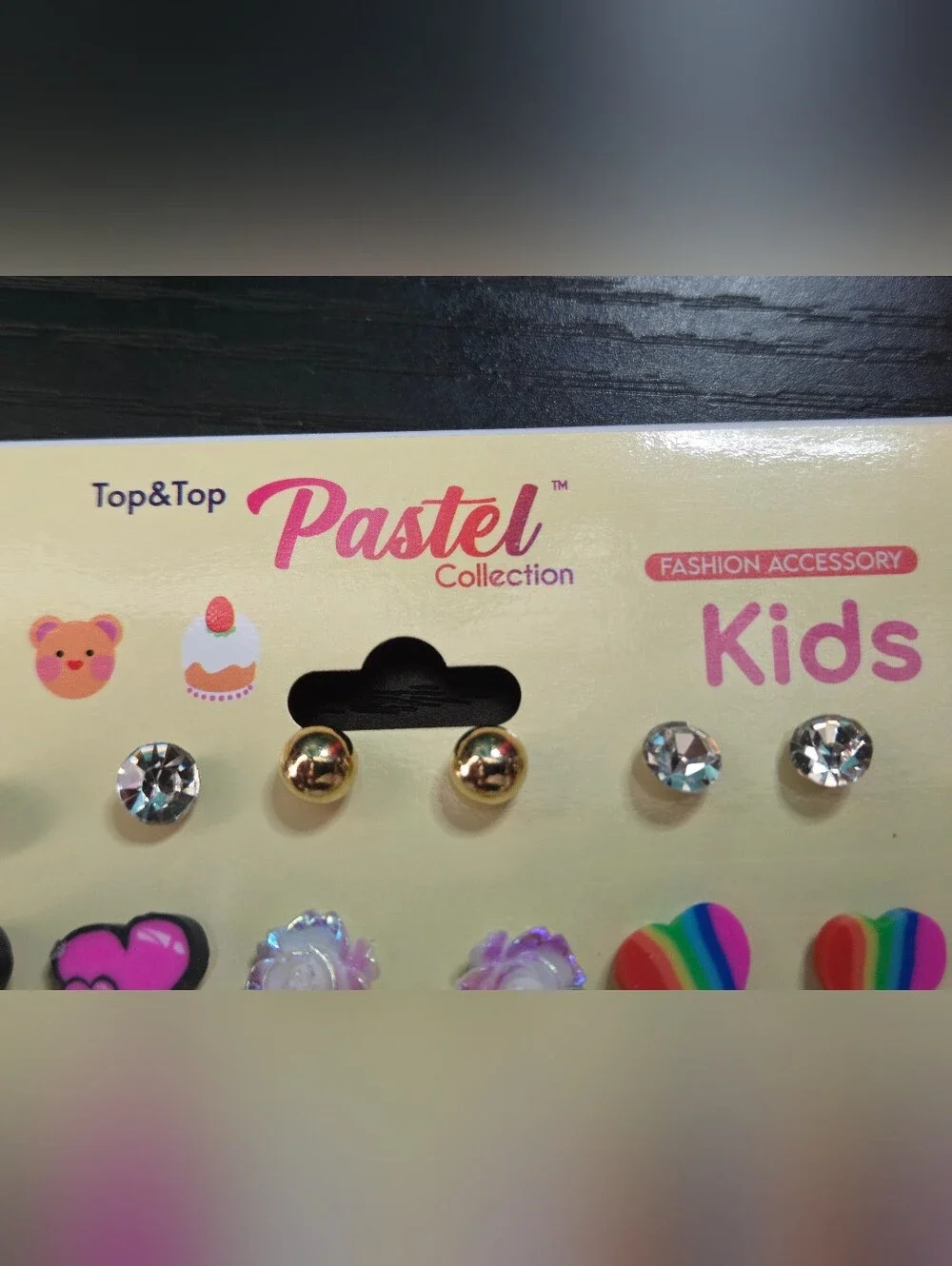 Top&Top Pastel Kids Earring Set - Multicolor Hearts, Pearls & Gems-Green Bear